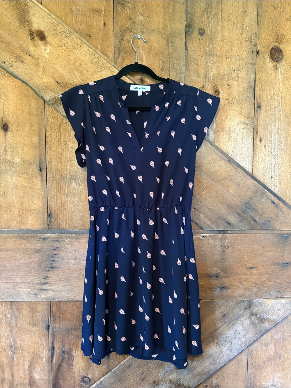 Alice Blue Navy Dress with Pink Hot-Air Balloon Print